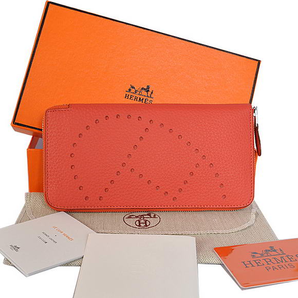 1:1 Quality Hermes Evelyn Long Wallet Zip Purse A808 Light Red Replica - Click Image to Close